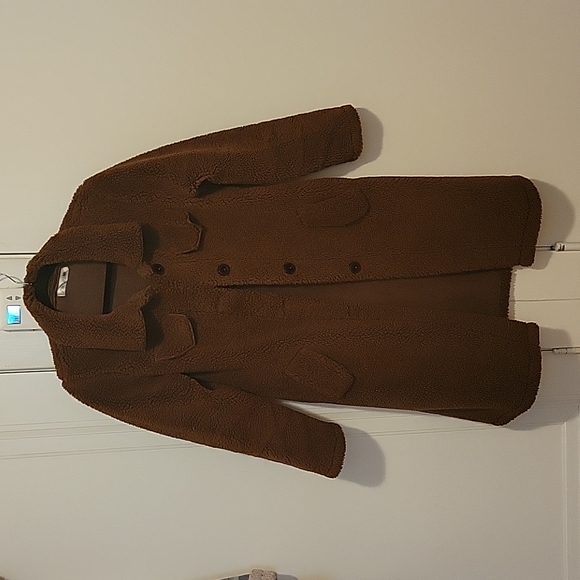 Zikun Jackets & Blazers - Dark Brown Faux Fur Teddy Sherpa Longline Coat Jacket S Small